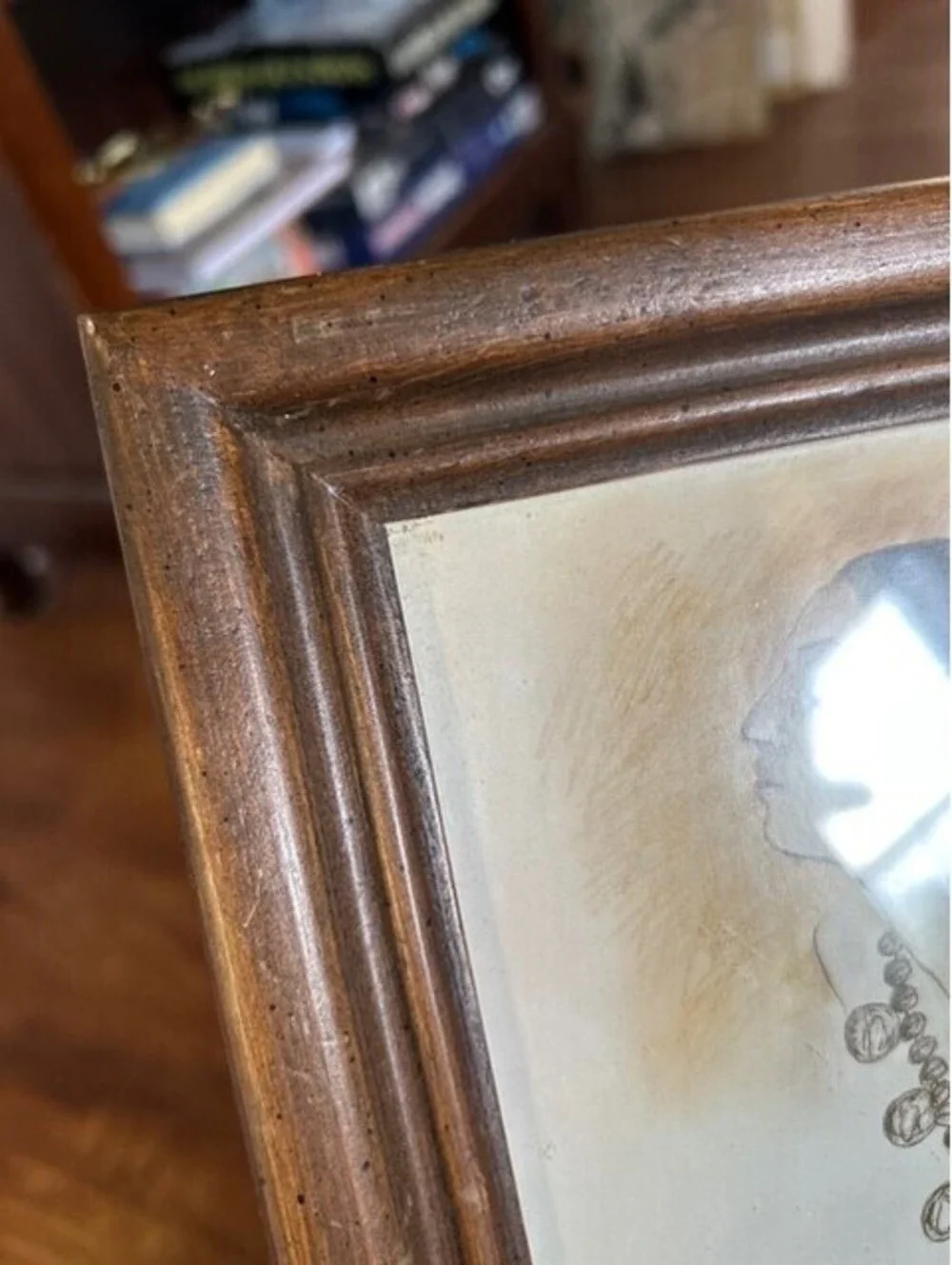 Vintage Framed Portrait of Woman with Traditional Necklace